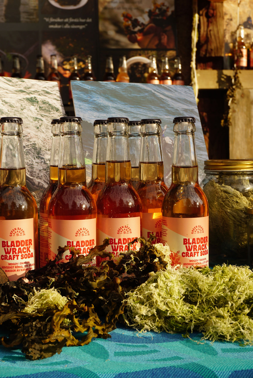 Green Beanie soda bottles